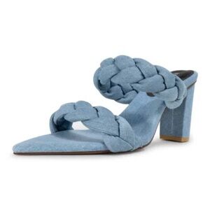 SMASH WOMEN'S SIENNA DOUBLE BAND BRAIDED BLOCK HEEL DRESS SANDALS IN BLUE DENIM